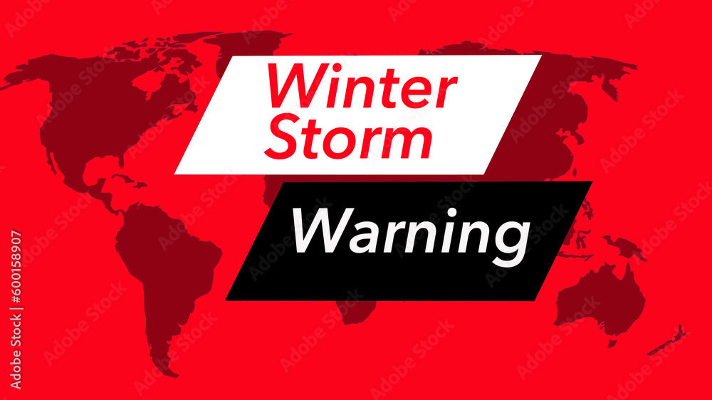 Winter storm warning. A television weather banner or icon is seen with