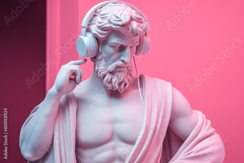 Ancient Greek sculpture of a man in headphones. photo