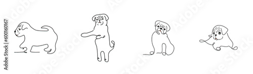 Hand drawing dog set. Illustration dog set.  Drawing of dog set on white backgroung for component of design.