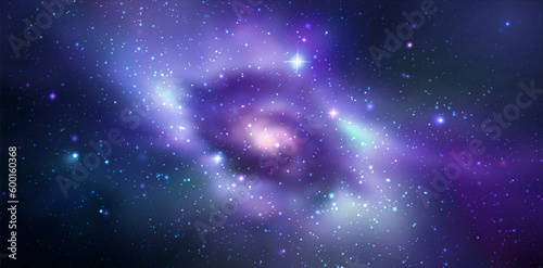 Space vector background with realistic spiral galaxy and shining stars