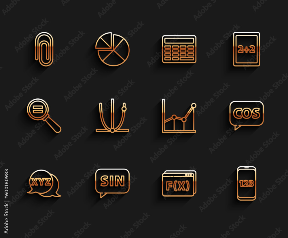 Set line Calculator, Human brain, Book with word mathematics, Geometric figure Pentagonal prism, Ringing bell, Tablet calculator and Sigma symbol icon. Vector Set line Calculator, Human brain, Book with word mathematics, Geometric figure Pentagonal prism, Ringing bell, Tablet calculator and Sigma symbol icon. Vector