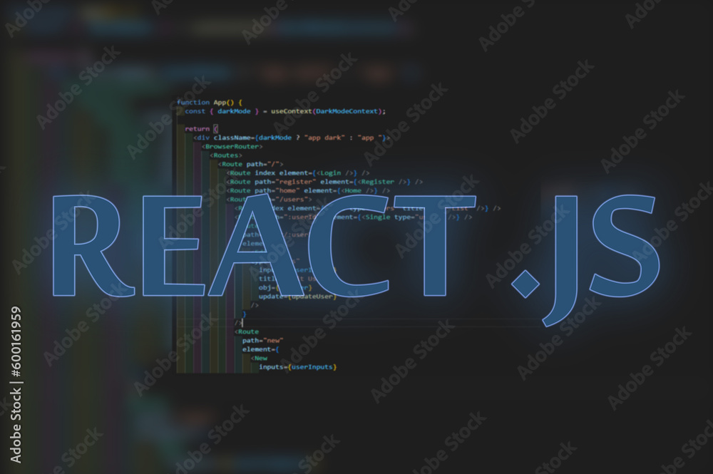 React .js format on laptop and code background. Discover the ...