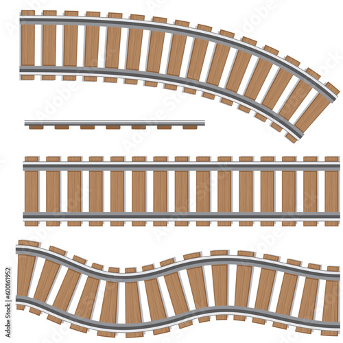 A set of railway tracks. Isolated vector elements of a railway, rails of railway routes