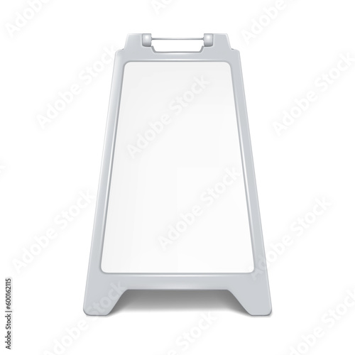 Sandwich white board front view realistic vector mockup. Blank A-frame advertising display mock-up. Outdoor sidewalk sign template for design