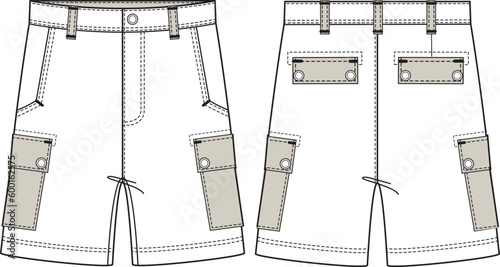 MEN AND BOYS BOTTOM WEAR SHORTS FRONT AND BACK VECTOR SKETCH