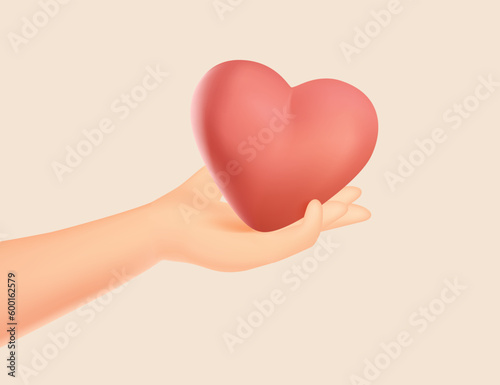 3D Human Hand gives to someone big red heart. Donation  help Concept of love  charity  philanthropy and donation. 3D