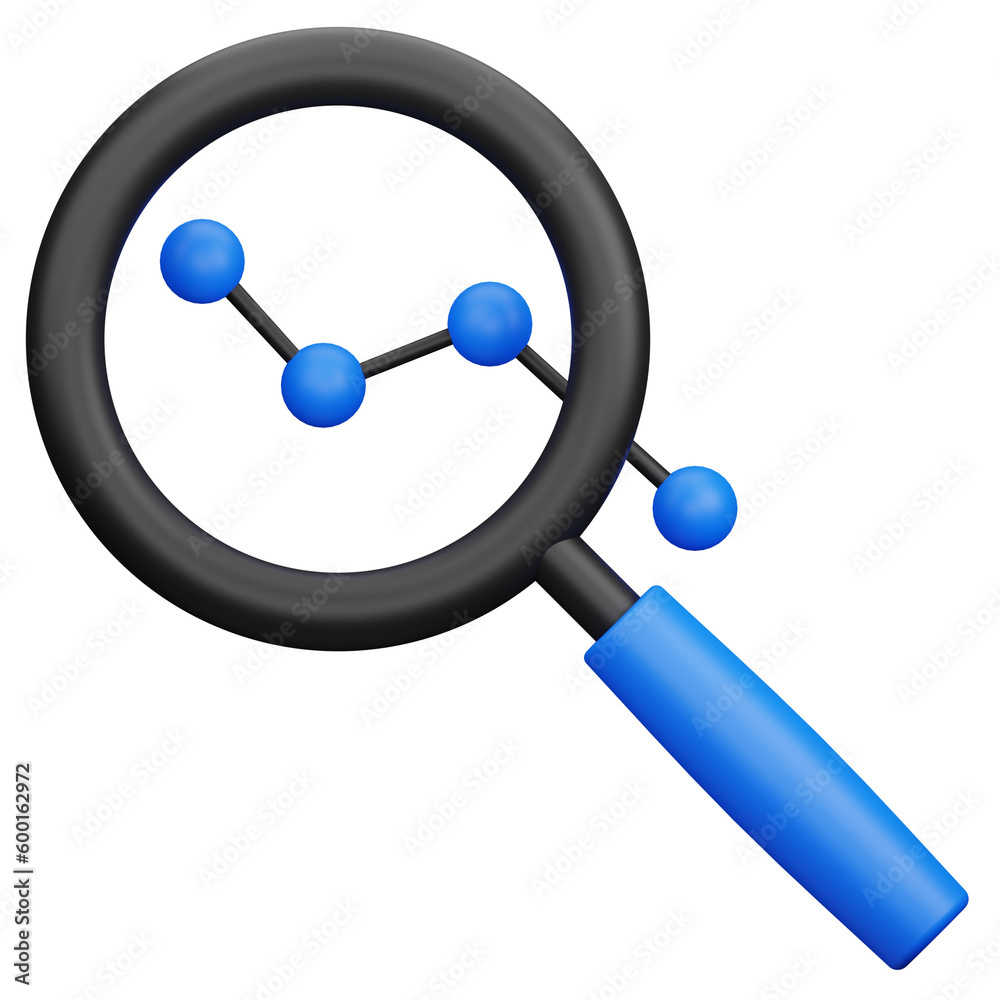magnifying glass with downtrend chart 3d icon magnifying glass with downtrend chart 3d icon