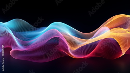 A vibrant wave of light contrasted against a dark background created with Generative AI technology