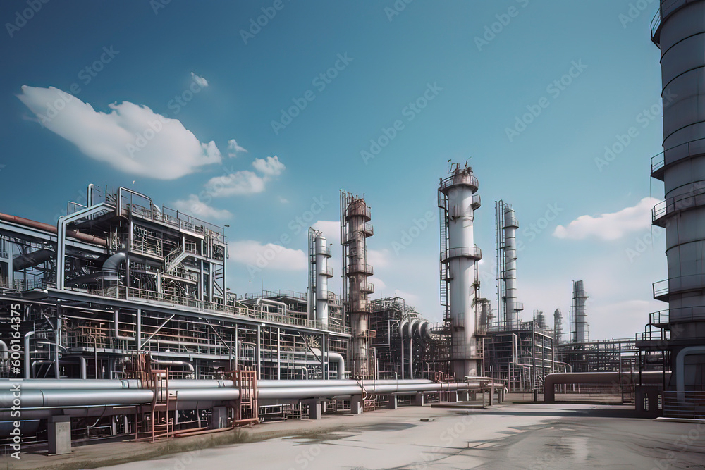 Obraz premium Petrochemical Plant Pipeline. AI technology generated image