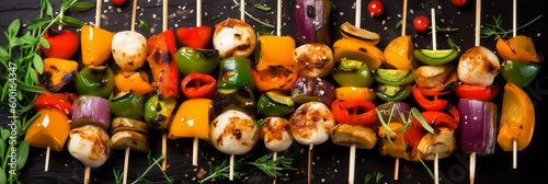 Vegetable skewers with a variety of grilled vegetables, generative ai © Ash