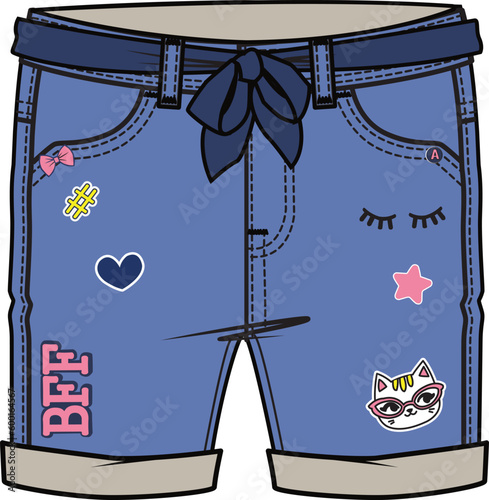 KID GIRLS BOTTOM WEAR DENIM PANTS AND SHORTS VECTOR