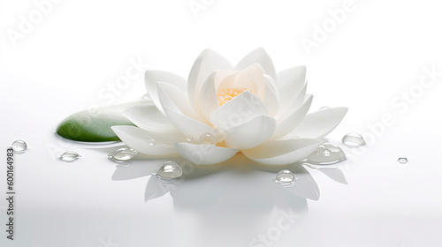 Lotus petals, water drop and leaf falling in white background. Generative AI