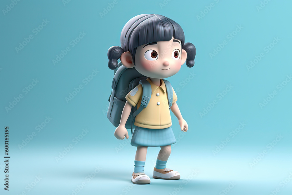 3D little boy carrying a backpack to school. AI technology generated image 3D little boy carrying a backpack to school. AI technology generated image