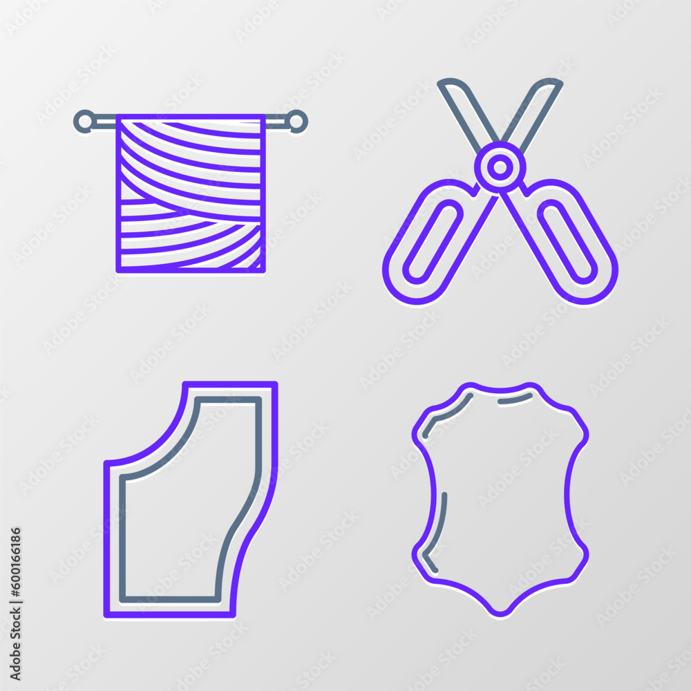 Set line Leather, Sewing Pattern, Scissors and Knitting icon. Vector Set line Leather, Sewing Pattern, Scissors and Knitting icon. Vector
