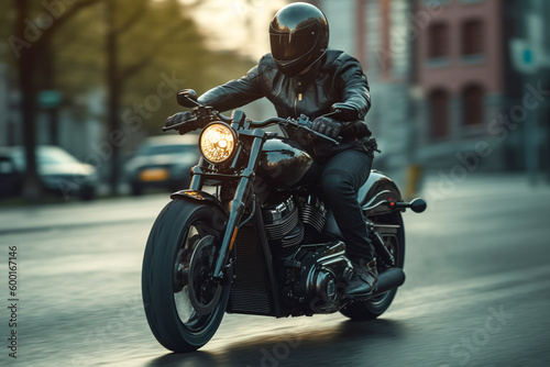 Black motorcycle created with Generative AI technology