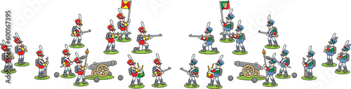 Two small armies of toy sol...