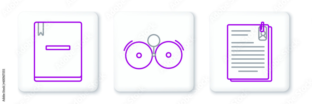 Set line File document and paper clip, Notebook and Ringing alarm bell icon. Vector Set line File document and paper clip, Notebook and Ringing alarm bell icon. Vector