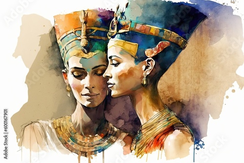 Egyptian Queen embracing her husband. Glorious Generative AI.