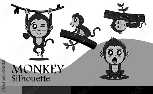 Collection of Flat design monkey silhouette illustration premium vector