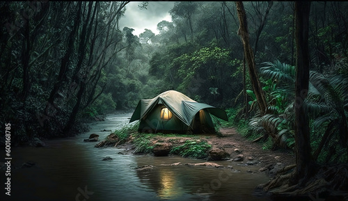 tent in the jungle (generated with Ai generator)