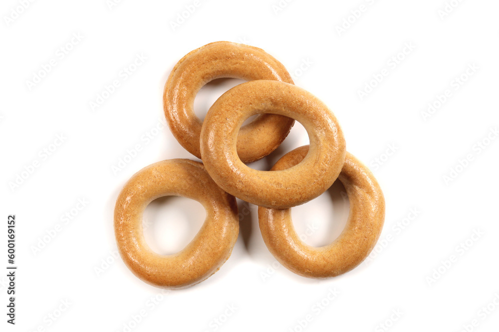 Small dry bagels isolated on white