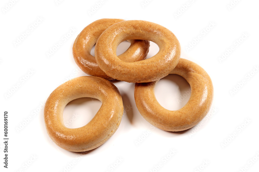 Fototapeta premium Small dry bagels isolated on white