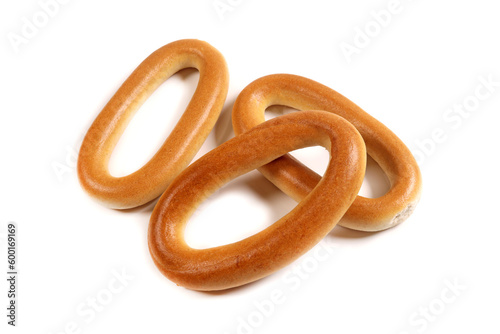 Small sweet dry bagels isolated on white, flour products