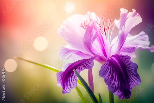 Light purple Iris flower, blurry background 