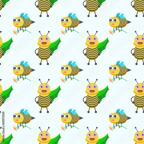 Seamless Pattern Abstract Elements Different Bee Insect Beetle With Flower Vector Design Style Background Illustration Texture For Prints Textiles, Clothing, Gift Wrap, Wallpaper, Pastel © Дмитрий