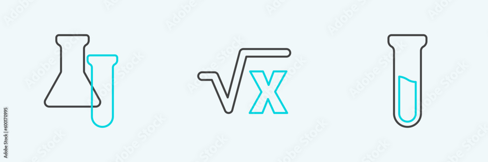 Set line Test tube and flask, and Square root of x glyph icon. Vector Set line Test tube and flask, and Square root of x glyph icon. Vector