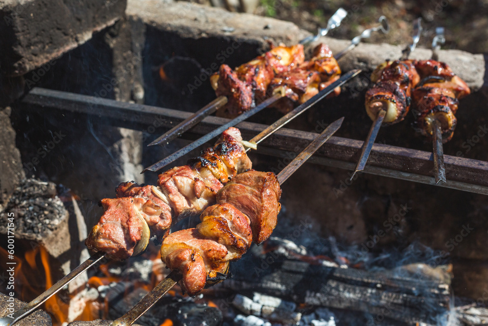 Meat kebab cooked on fire Meat kebab cooked on fire