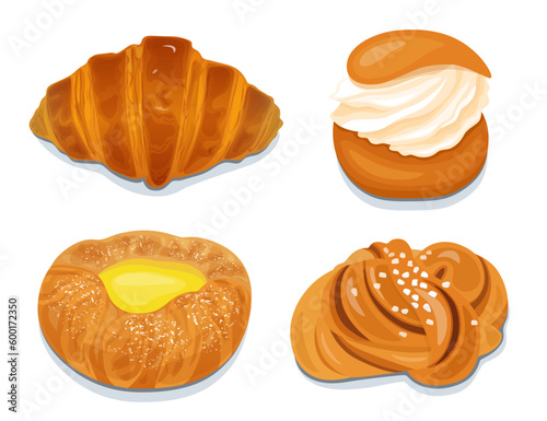 Obraz na płótnie Bakery vector icons set, illustration of croissant, semla, cinnamon wicker roll