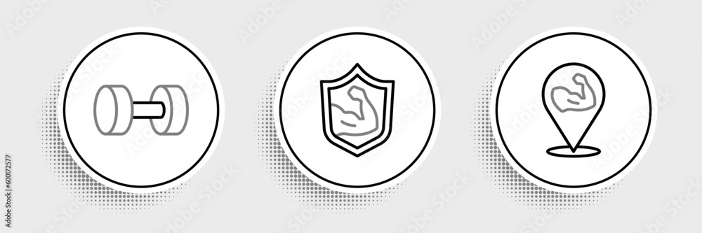 Set line Bodybuilder muscle, Dumbbell and icon. Vector Set line Bodybuilder muscle, Dumbbell and icon. Vector