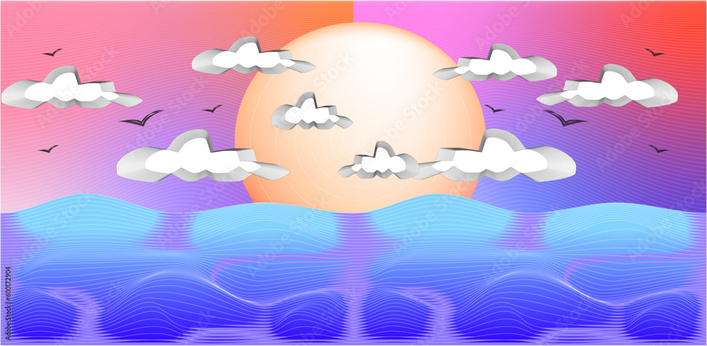 vector illustration background with dunes with sunset on clouds in the sky vector illustration background with dunes with sunset on clouds in the sky