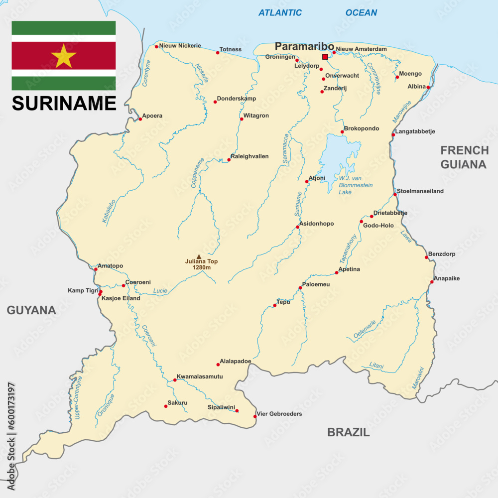 Suriname Map with Flag