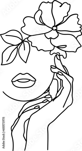 One Line Woman with Flowers