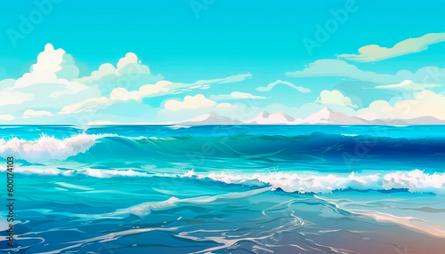 summer beach background with blue sea. High quality illustration Generative AI