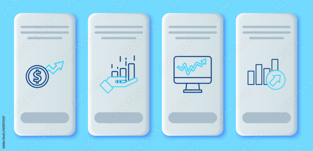Set line Financial growth, Monitor with graph chart, dollar and icon. Vector Set line Financial growth, Monitor with graph chart, dollar and icon. Vector