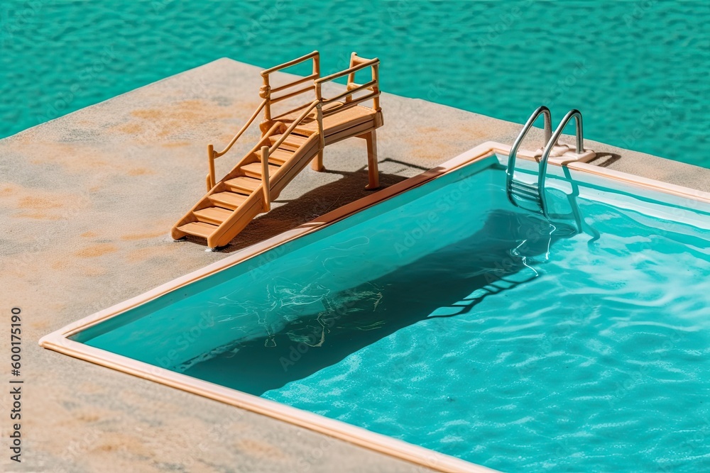 Swimming pool with a diving board, featuring a deep end for safe diving and splash-worthy fun, perfect for the adventurous and playful swimmers - Generative AI