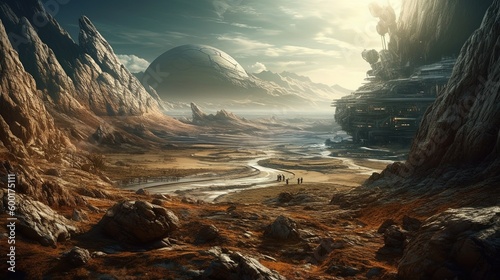 Alien planet landscape created with Generative AI technology. © aigarsr