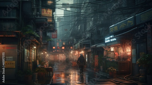 Cyberpunk style city created with Generative AI technology.