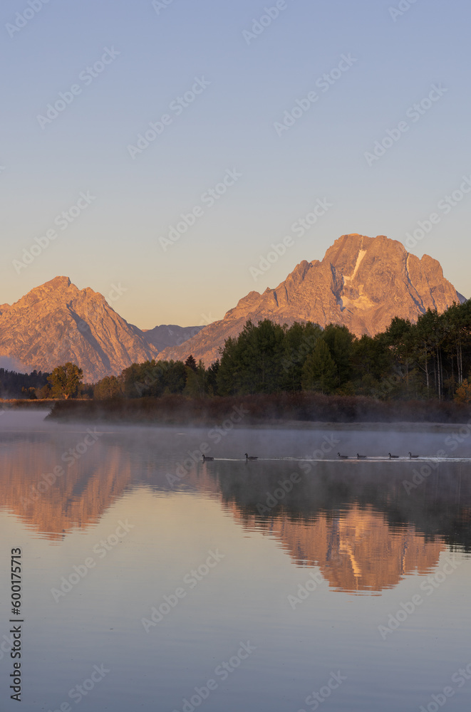 Scenic Autumn Reflection Landscape in the Tetons at Sunrise