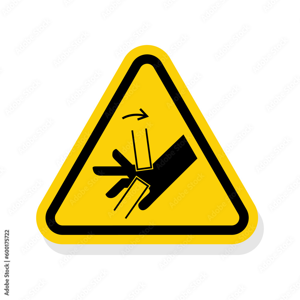 ISO Triangle Warning Sign: Hand Crush Pinch Point Symbol ISO Triangle Warning Sign: Hand Crush Pinch Point Symbol