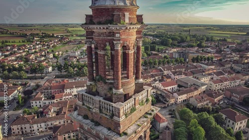 Aerial Panoramic View of Santa Sofia Bell Tower at Sunset photo