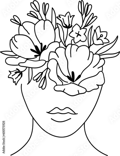 Woman face with flower outline