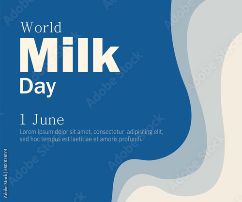 World Milk Day, June 1, conceptual greeting card with text and milkshakes. Typographic design, vector horizontal banner for emails, invitations, website ads, store signage.