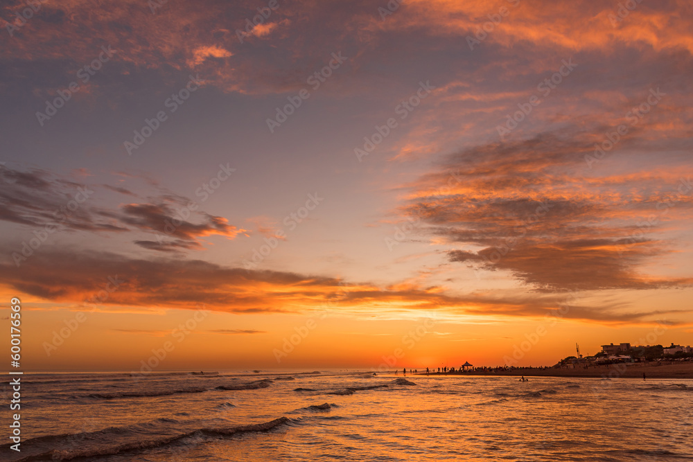 Scene of colorful sunset sky on the beach.
