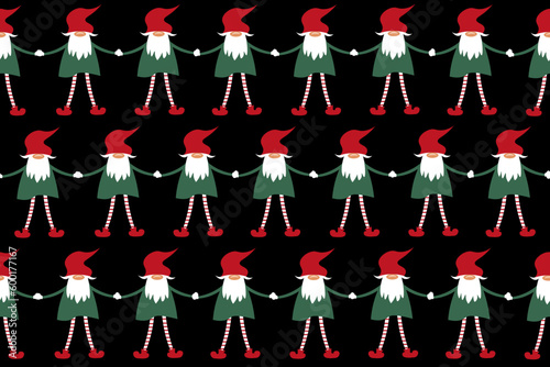 Wrapper paper with Elf. Endless background with Gnome. Ornate with Dwarf. Vector illustration. Wallpaper and textile print. 