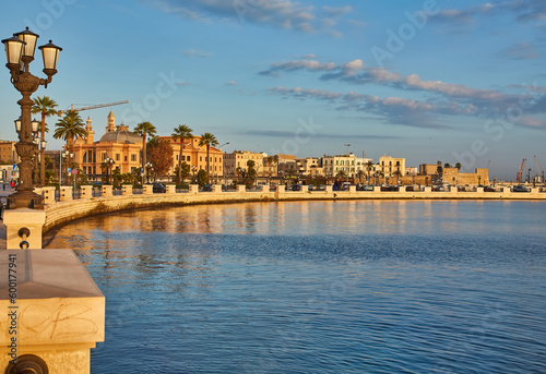 view of Bari, Southern Italy, the region of Puglia, Apulia seafront at dusk. Basilica San Nicola in the background. photo