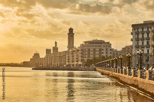 Panoramic view of Bari, Southern Italy, the region of Puglia seafront at dusk. photo